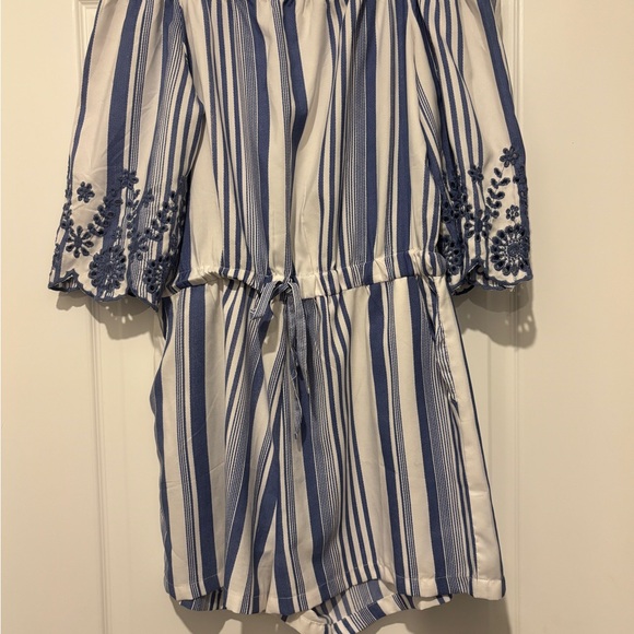 Blue and White Striped Romper - Picture 1 of 2
